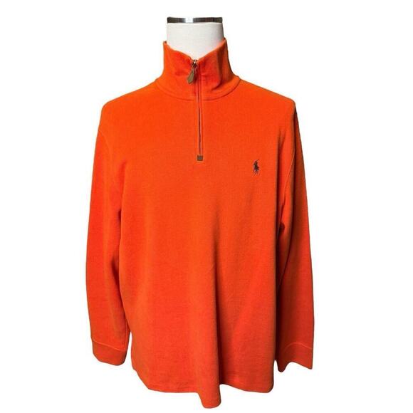 Ralph Lauren Polo Orange Quarter Zip Pullover Sweater Men’s XL 100% Cotton - Picture 1 of 8
